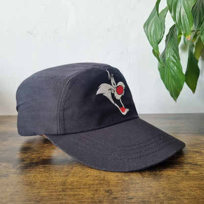 Vintage Looney Tunes 5 Panel Hat Snapback cap one size Silvester Black