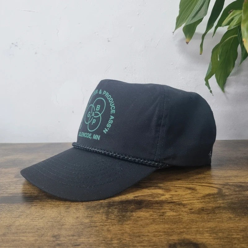 Vintage American Trucker Hat Snapback cap one size adjustable black Glencoe Butter & Produce