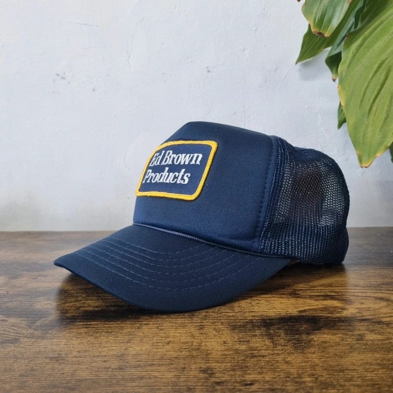 Vintage American Trucker Hat Snapback cap one size adjustable navy ed brown products