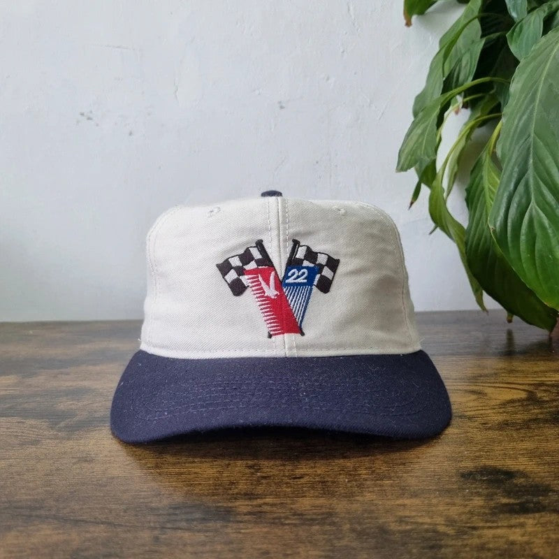 Vintage American Baseball Hat Snapback cap one size adjustable cream navy 90s Valvoline Racing