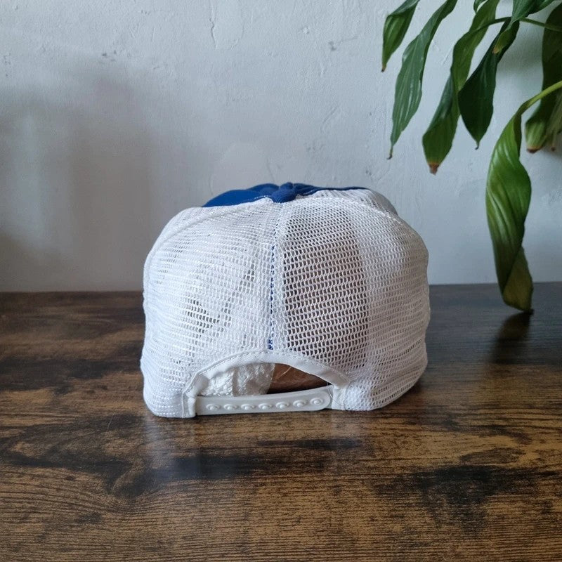 Vintage American Trucker Hat Snapback cap one size adjustable blue white maremont