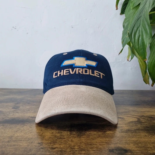 Vintage American Baseball Hat Snapback cap one size adjustable navy beige Chevrolet