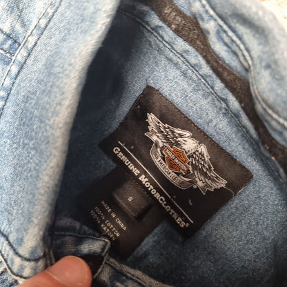 Harley Davidson Shirt Mens Denim Style Long Sleeve Overshirt - Blue - Size S