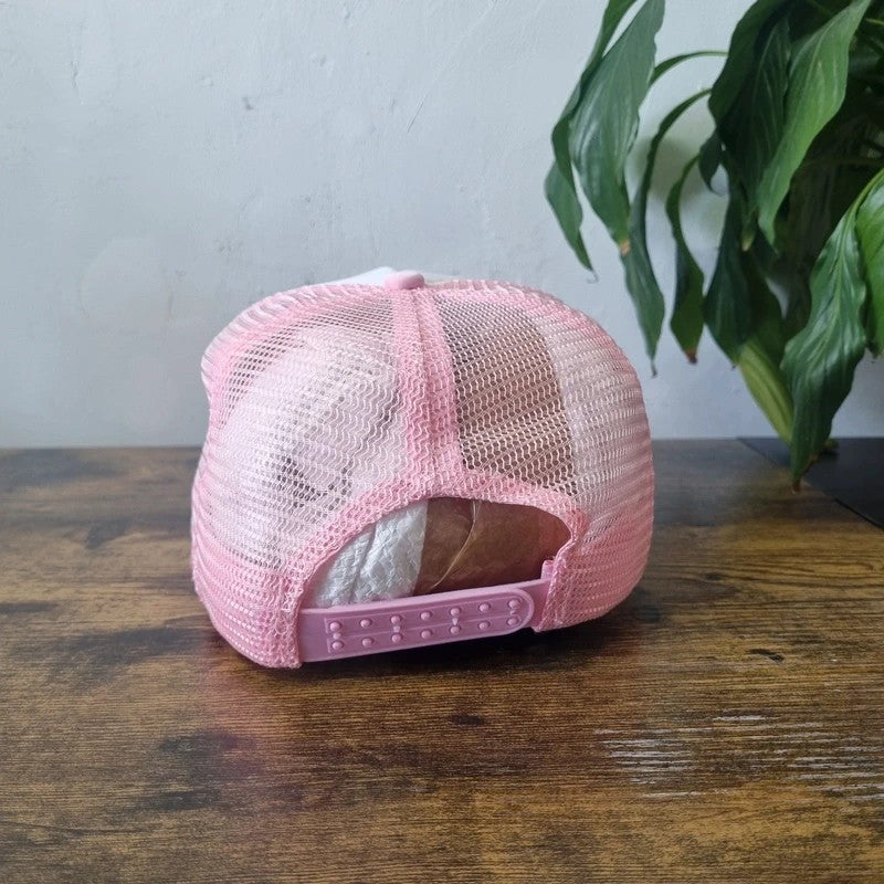 Vintage American Trucker Hat Snapback cap one size adjustable pink white boats prestige y2k