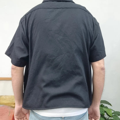 Vintage Dickies Boxy Fit Cropped Shirt Short Sleeve XL plain Black Button Up Skater Y2K Surf