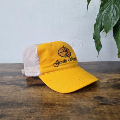 Vintage Genesis Whitetails Trucker Cap Snapback mesh hat yellow beige Jesus one size