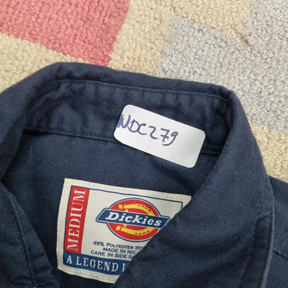 Vintage Dickies Boxy Fit Cropped Shirt long Sleeve Medium plain Blue Button Up Skater Y2K Surf