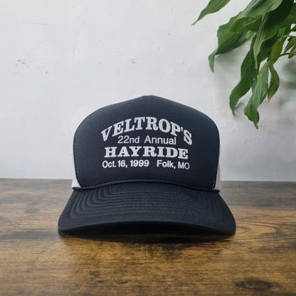 Vintage American Baseball Hat Snapback cap one size adjustable black white hayride