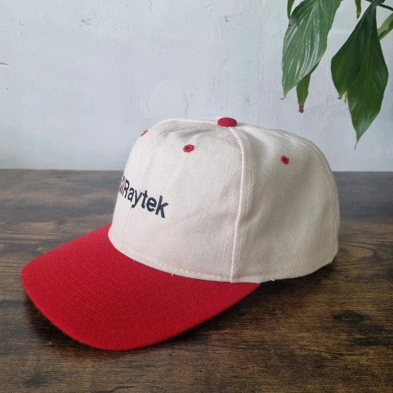 Vintage American Baseball Hat Snapback cap one size adjustable cream red raytek