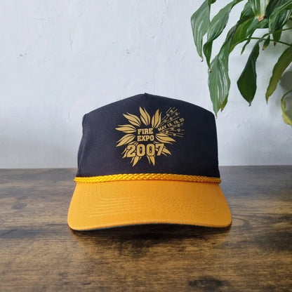 Vintage American Trucker Hat Snapback cap one size adjustable black yellow fire expo 2007