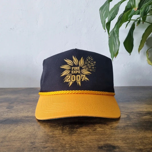 Vintage American Trucker Hat Snapback cap one size adjustable black yellow fire expo 2007