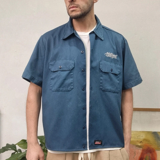 Vintage Dickies Boxy Fit Cropped Shirt Short Sleeve XL plain navy Button Up Skater Y2K Surf