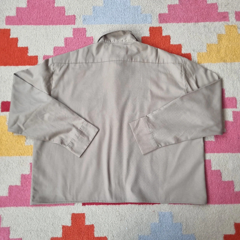 Vintage Dickies Boxy Fit Cropped Shirt Long Sleeve XL plain Beige Button Up Skater Y2K Surf