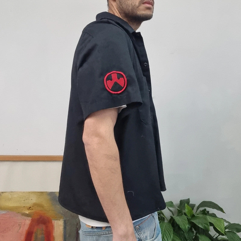 Vintage Dickies Boxy Fit Cropped Shirt Short Sleeve XL plain Black Button Up Skater Y2K Surf