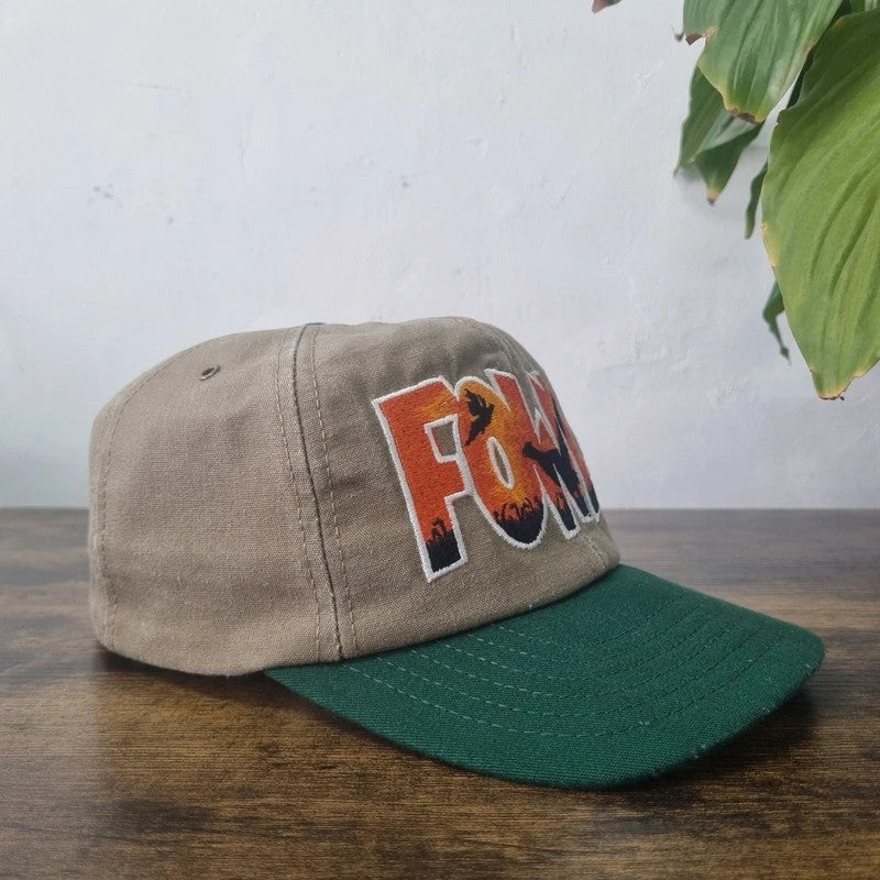 Vintage American Baseball Hat Snapback cap one size adjustable beige green Fowl