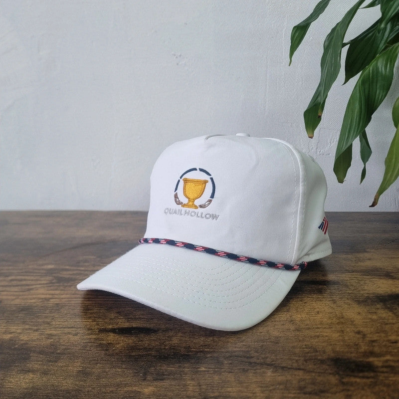 Vintage American rope Trucker Hat snapback cap white President Cup Quail Hollow golf one size white