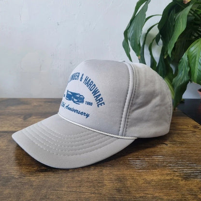 Vintage American Trucker Hat Snapback cap one size adjustable grey lumber & hardware