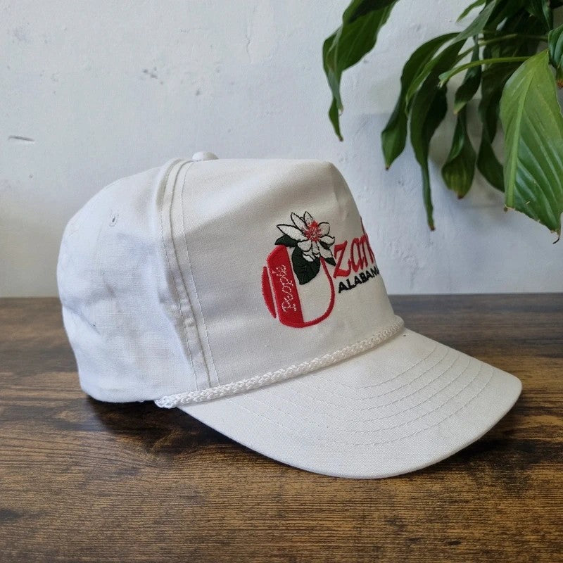 Vintage American Trucker Hat Snapback cap one size adjustable white Ozark alabaster flower