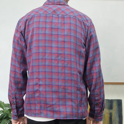 Vintage Columbia Boxy Fit Cropped Shirt Long Sleeve Small Check burgundy blue Button Up Skater