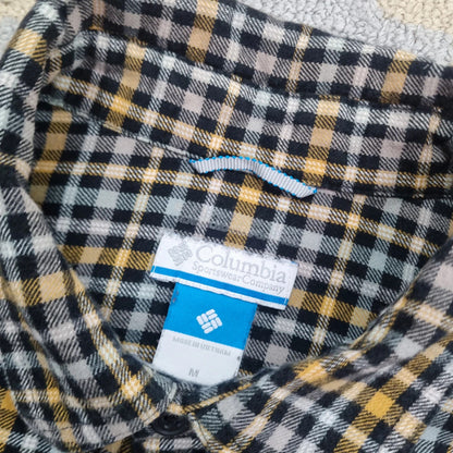 Vintage Columbia Boxy Fit Cropped Shirt Long Sleeve XL Check Black Button Up Skater Y2K Surf