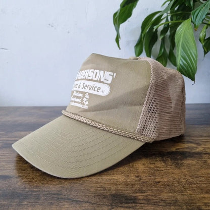 Vintage American Trucker Hat Snapback cap one size adjustable beige anderson sales & service