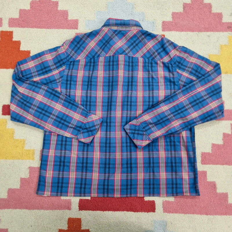 Vintage Timberland Boxy Fit Cropped Shirt Long Sleeve XL check Blue Button Up Skater Y2K Surf