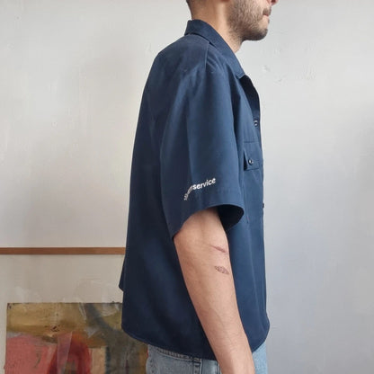 Vintage Dickies Boxy Fit Cropped Shirt Short Sleeve XL plain navy Button Up Skater Y2K Surf