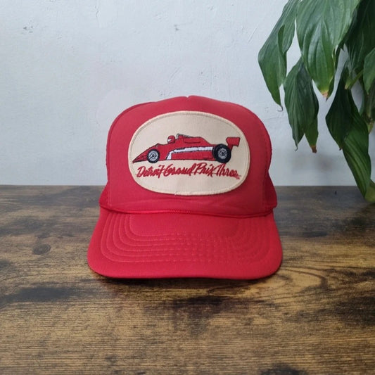 Vintage American Trucker Hat Snapback cap one size adjustable red Detroit Grand Prix racing