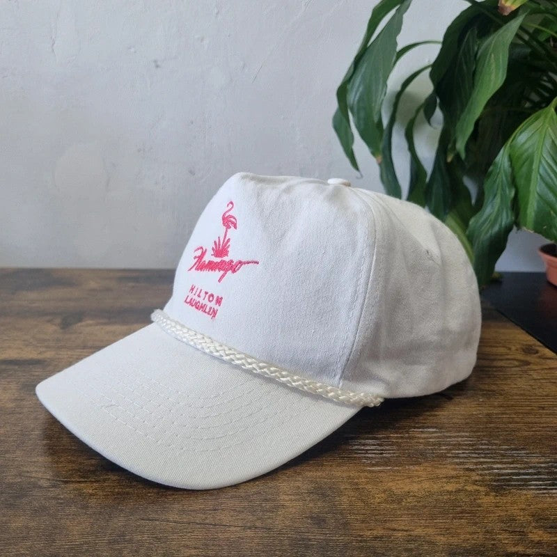 Vintage American Trucker Hat Snapback cap one size adjustable Flamingo Hilton Laughlin white