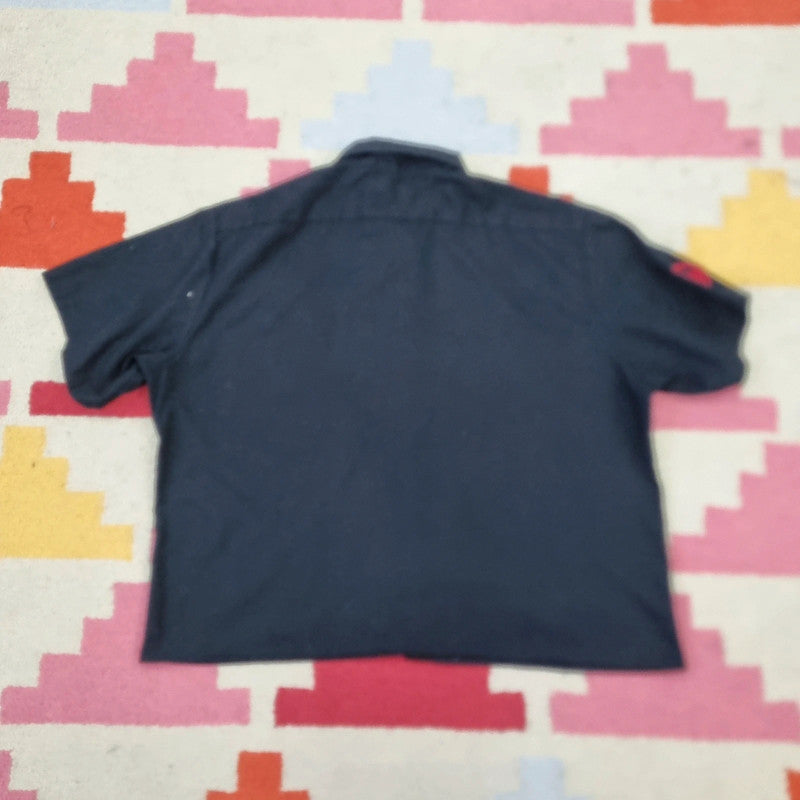 Vintage Dickies Boxy Fit Cropped Shirt Short Sleeve XL plain Black Button Up Skater Y2K Surf