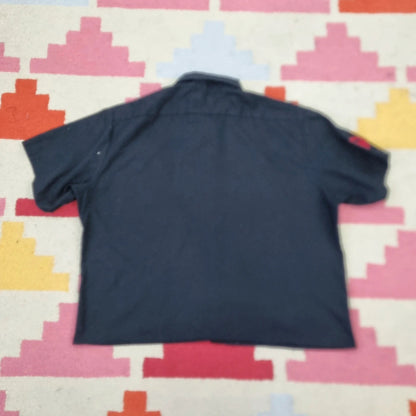 Vintage Dickies Boxy Fit Cropped Shirt Short Sleeve XL plain Black Button Up Skater Y2K Surf