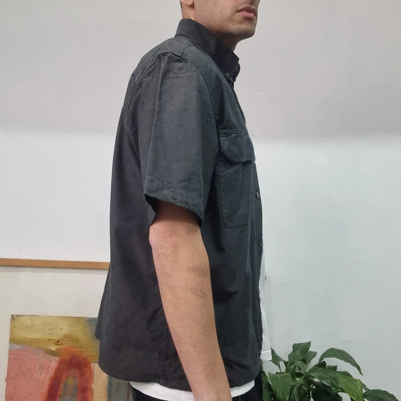 Carhartt Boxy Fit Cropped Shirt Short Sleeve Medium plain Black Button Up Skater Y2K Surf