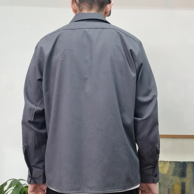 Vintage Dickies Boxy Fit Cropped Shirt long Sleeve Medium plain Grey Button Up Skater Y2K Surf