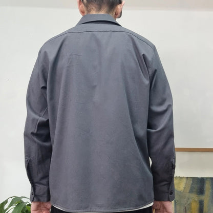 Vintage Dickies Boxy Fit Cropped Shirt long Sleeve Medium plain Grey Button Up Skater Y2K Surf