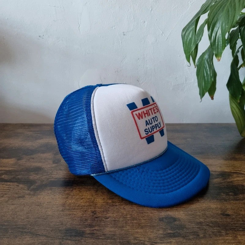 Vintage American Trucker Hat Snapback cap one size adjustable blue white whites auto supply
