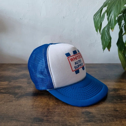 Vintage American Trucker Hat Snapback cap one size adjustable blue white whites auto supply