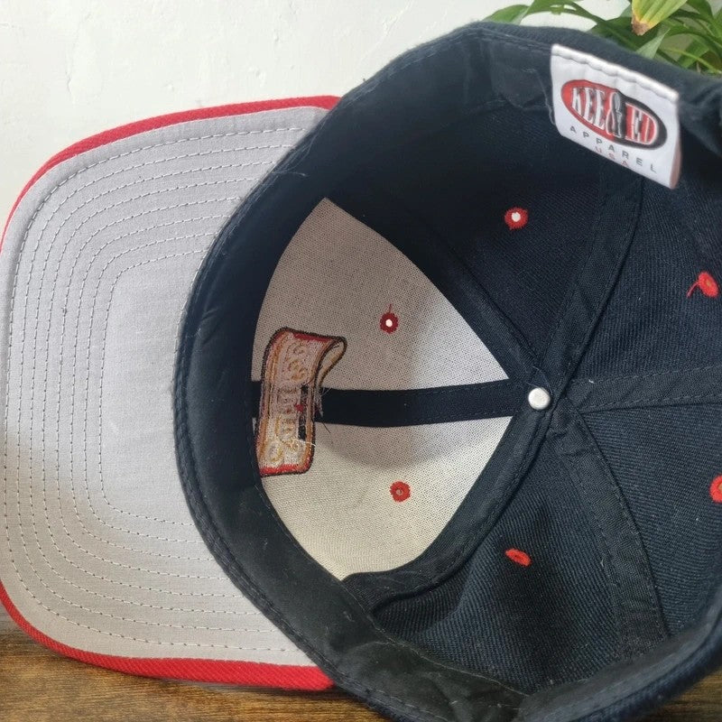 Vintage American Baseball Hat Snapback cap one size adjustable black red sara Lee bakery