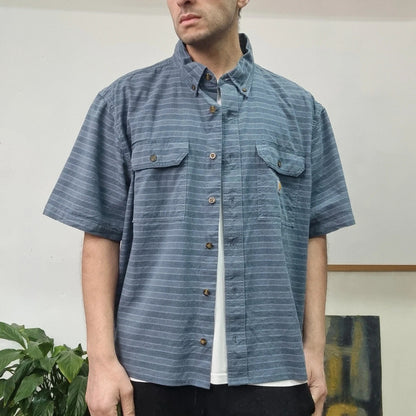 Carhartt Boxy Fit Cropped Shirt Short Sleeve XL Striped Blue Button Up Skater Y2K Surf