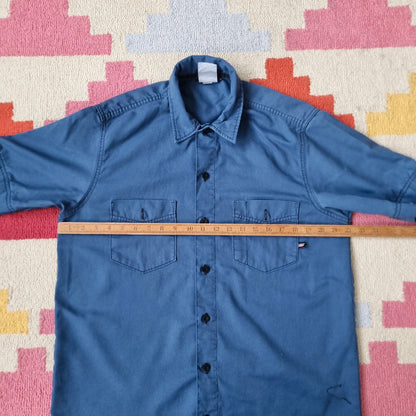 Vintage Dickies Boxy Fit Cropped shirt long Sleeve Medium plain Blue button Up Skater Y2K Surf