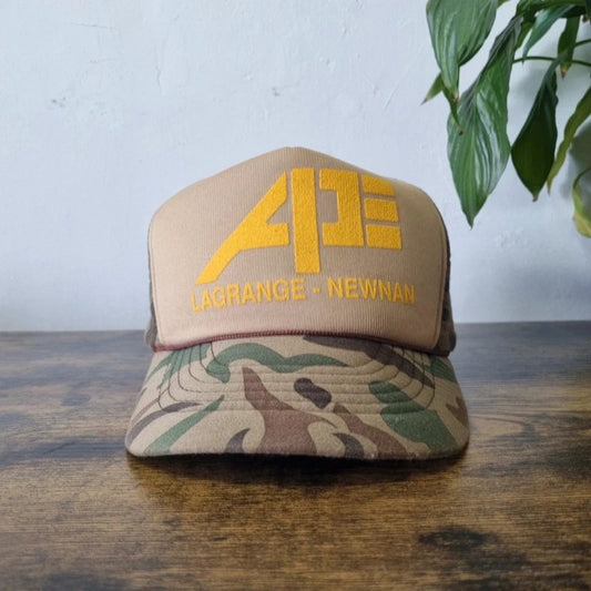 Vintage American Trucker Hat Snapback cap one size adjustable khaki brown camo ape Lagrance newman