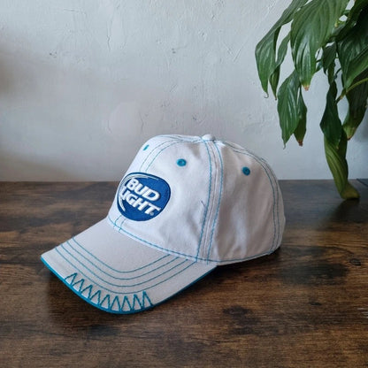 Vintage Bud light Baseball Hat Snapback cap one size adjustable white blue y2k