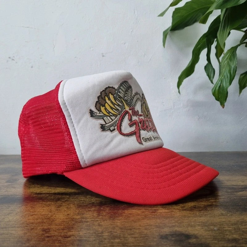 Vintage American Trucker Hat Snapback cap one size adjustable red white the grizzly ride