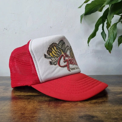 Vintage American Trucker Hat Snapback cap one size adjustable red white the grizzly ride