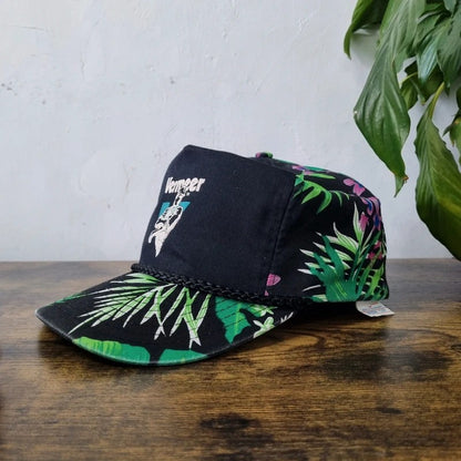 Vintage American Trucker Hat Snapback cap one size adjustable black green leaf print vermeer