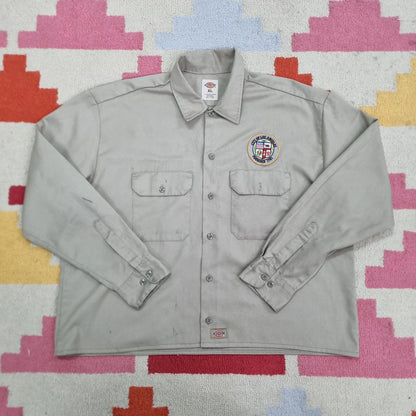Vintage Dickies Boxy Fit Cropped Shirt Long Sleeve XL plain Beige Button Up Skater Y2K Surf