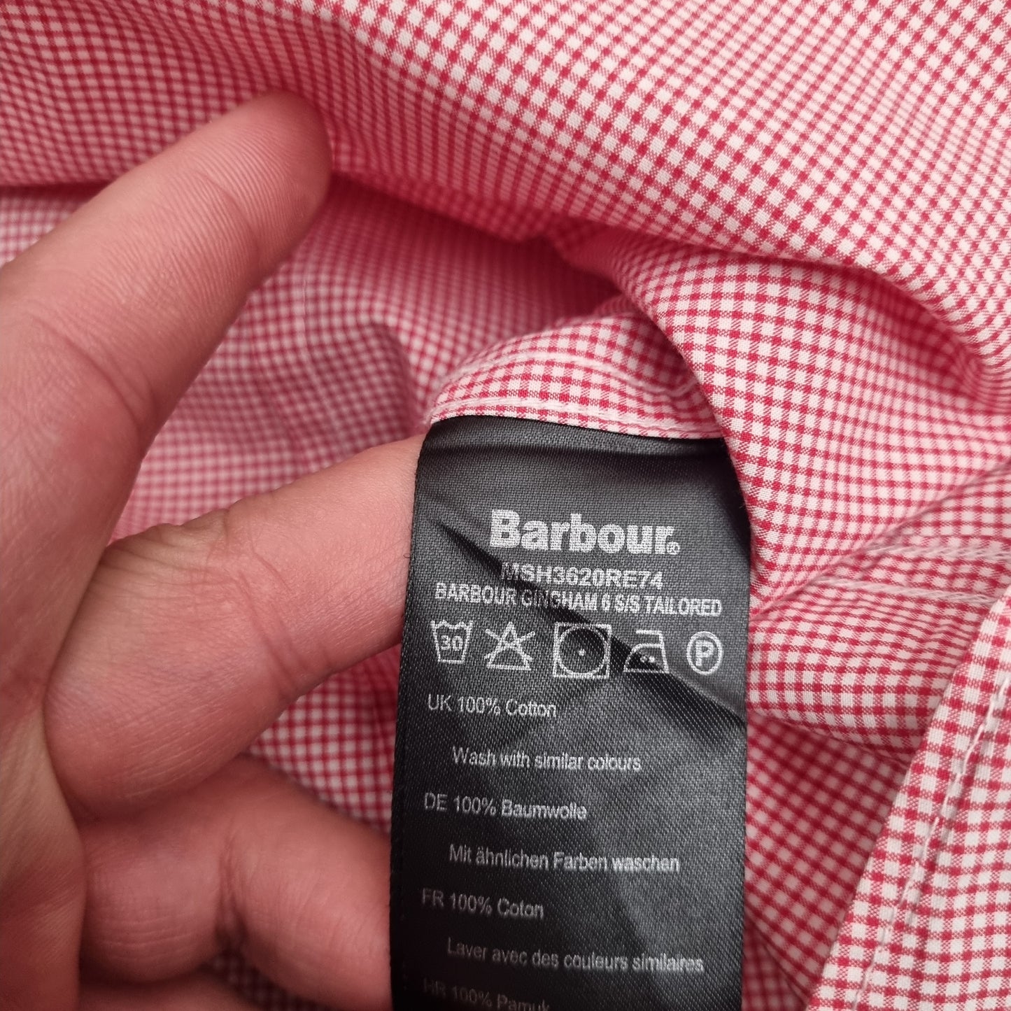 Barbour OXFORD SHIRT TAILORED FIT GINGHAM CHECK SHORT SLEEVE - Red - Size M