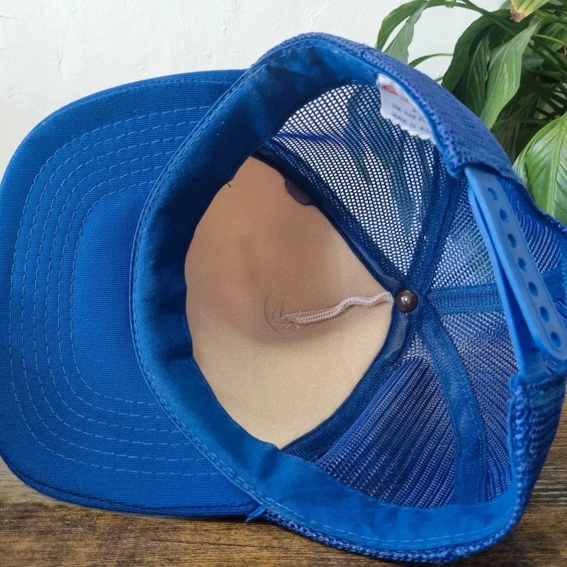 Vintage American Trucker Hat Snapback cap one size adjustable blue white heartwood oil kansas