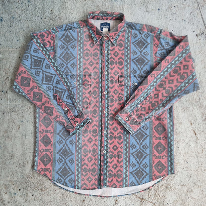 Wrangler Shirt Adult XL 17 17.5 Blue Brushpopper Striped Aztec Rodeo Western