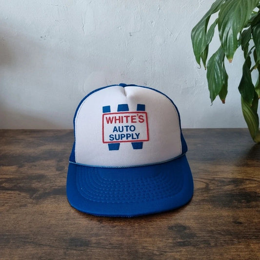 Vintage American Trucker Hat Snapback cap one size adjustable blue white whites auto supply