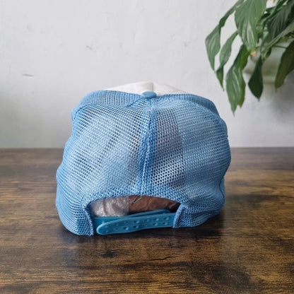 Vintage American Trucker Hat Snapback cap one size adjustable blue white fish lake anna